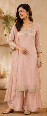 Dusty Pink Embroidered Crepe Palazzo Suit Set in Germany Namma Markt