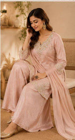 Dusty Pink Embroidered Crepe Palazzo Suit Set in Germany Namma Markt