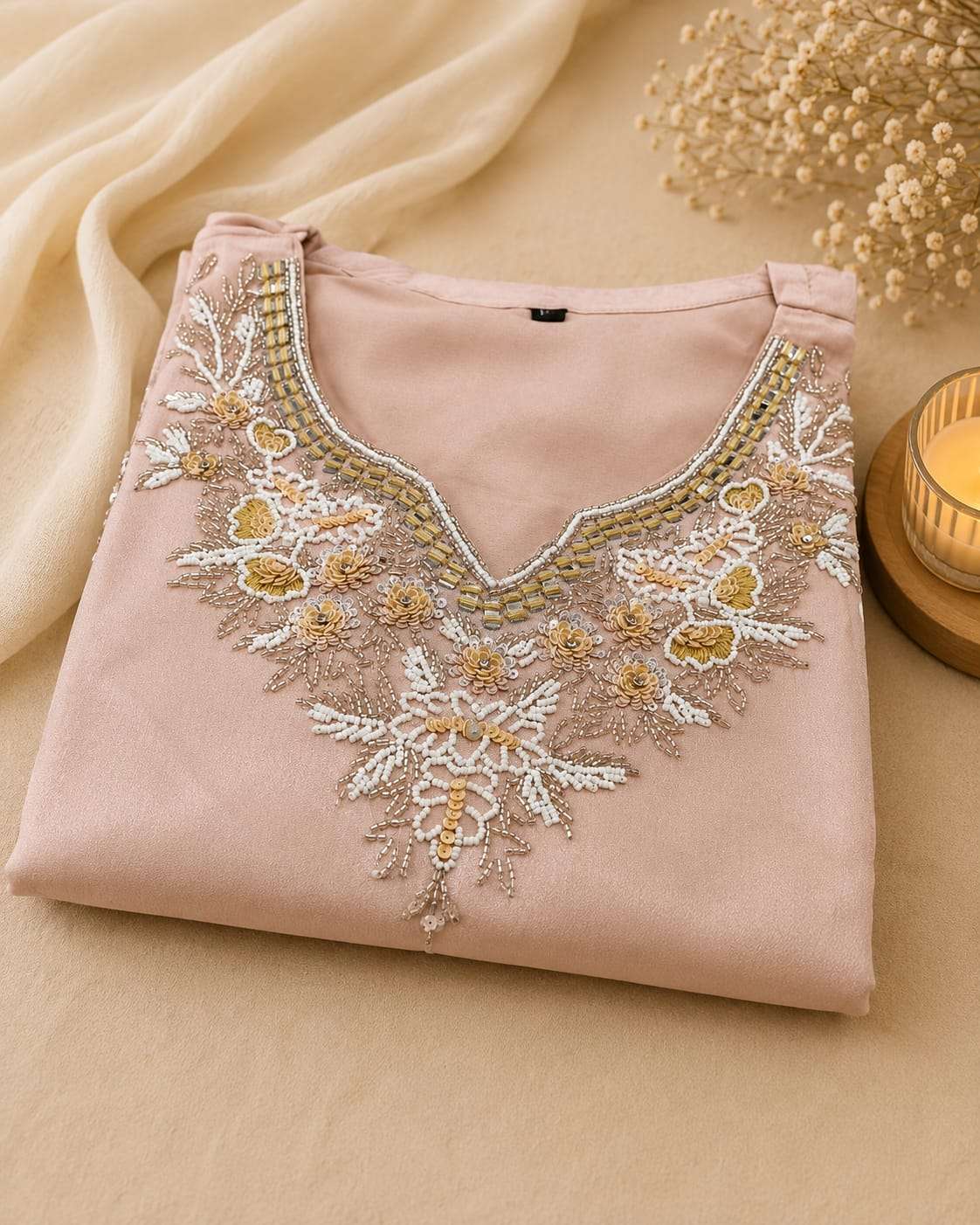 Dusty Pink Embroidered Crepe Palazzo Suit Set in Germany Namma Markt