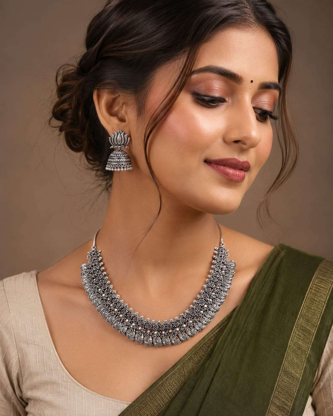 Traditional Oxidised Silver Necklace and Jhumka Earrings Set in Germany Namma Markt