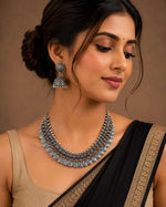 Antique Oxidized Silver Choker Necklace with Matching Jhumka Earrings Set in Germany Namma Markt