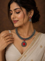 Red Gemstone Pendant Oxidised Necklace in Germany Namma Markt