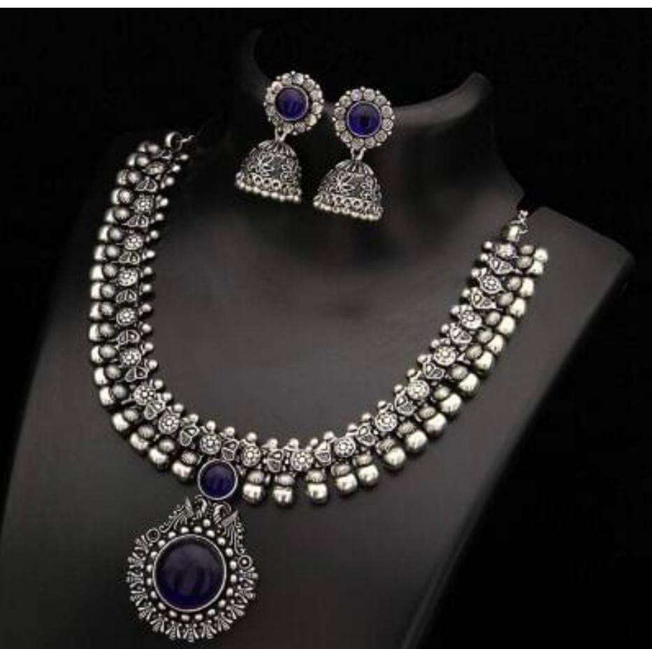 Blue Gemstone Pendant Oxidised Necklace in Germany