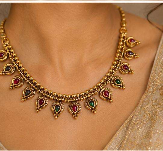 Traditional Antique Gold-Plated Choker Necklace & Earring Set in Germany Namma Markt