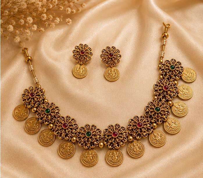Traditional Antique Gold Lakshmi Kasu Mala Choker Set in Germany Namma Markt