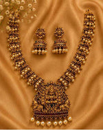 Antique Gold Temple Jewelry Set with Goddess Lakshmi Pendant and Matching Jhumka Earrings in Germany (Copy)