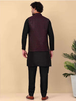 Men's Silk Blend Kurta and Churidar with Embroidered Pink Nehru Jacket in Berlin