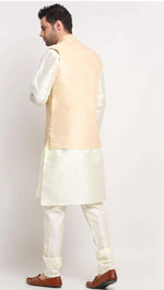 Men Silk Cream Kurta Churidar With Beige Embroidered Nehru Jacket Set in Berlin Namma Markt