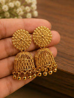Traditional Gold-Plated Intricate Filigree Jhumka Earrings in Berlin