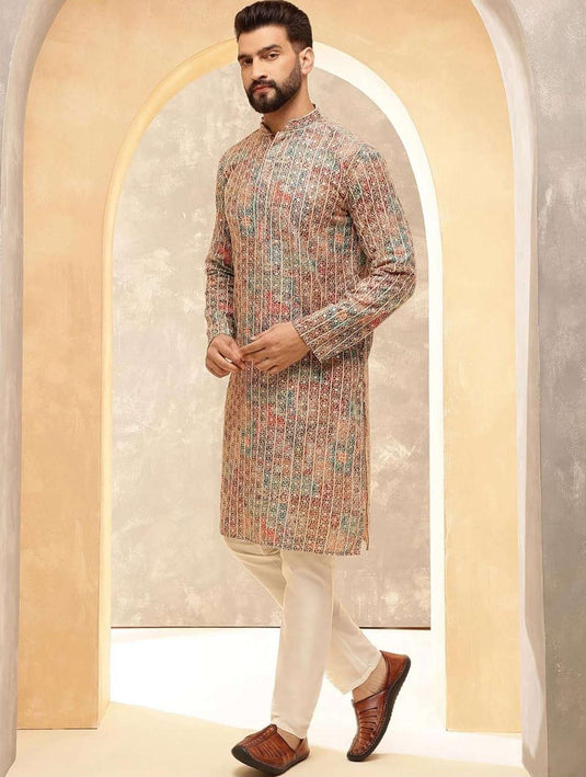 Men's Cotton Silk Gold Thread Floral Embroidered Kurta Set in Berlin