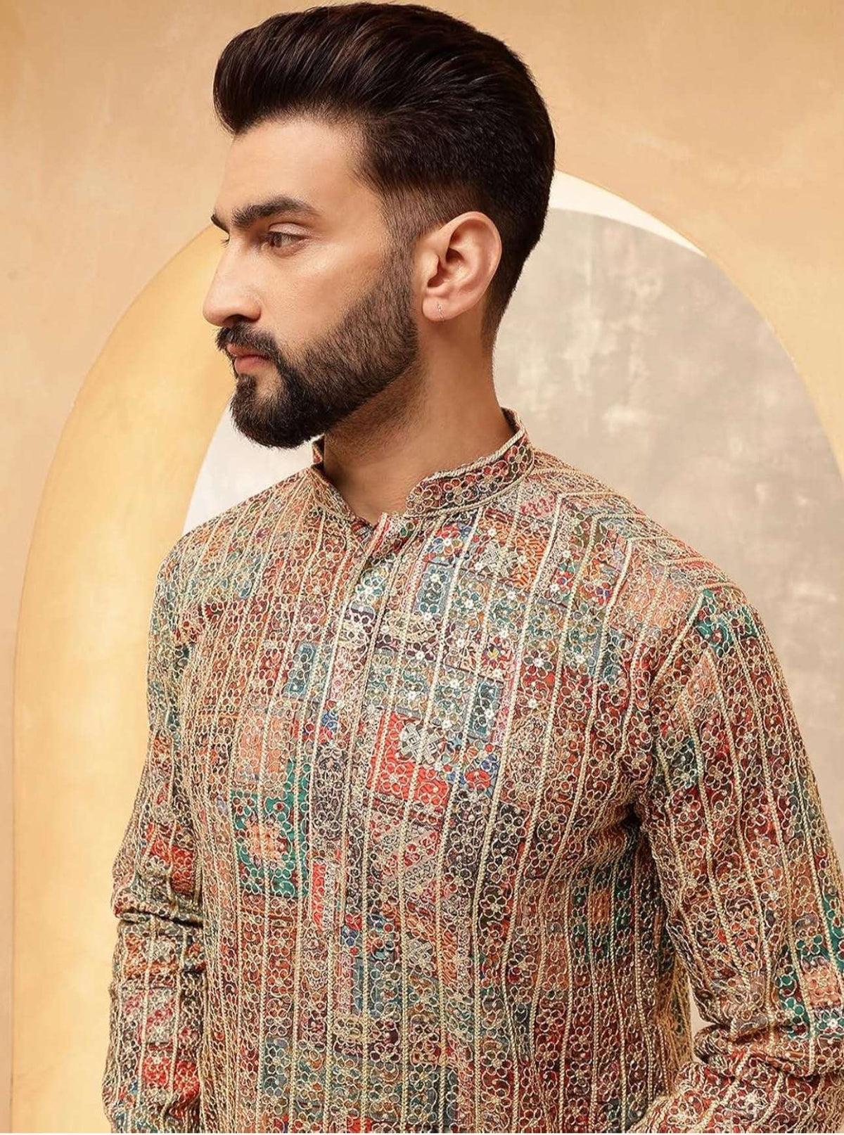 Men's Cotton Silk Gold Thread Floral Embroidered Kurta Set in Berlin