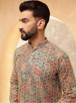 Men's Cotton Silk Gold Thread Floral Embroidered Kurta Set in Berlin