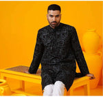 Men's Black Cotton Floral Kurta Set in Berlin