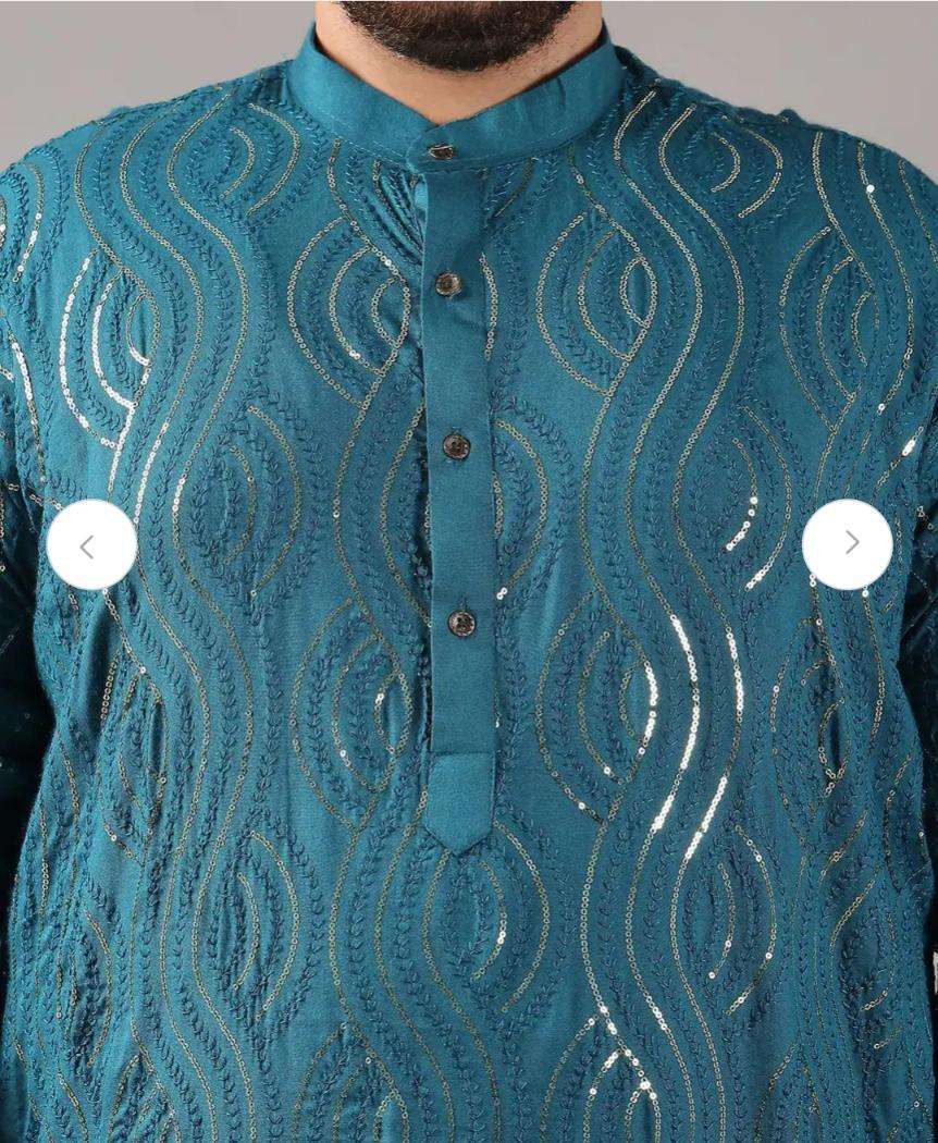 Floral Embroidered Band Collar Sequinned Cotton Straight Kurta Set in Berlin