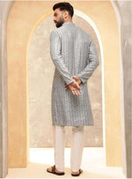 Kurta in Cotton and Viscose with Shiny Thread and Sequins, White Pyjamas in Berlin