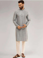Kurta in Cotton and Viscose with Shiny Thread and Sequins, White Pyjamas in Berlin