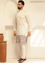 Floral Embroidered Cotton Silk Kurta and Pyjama for Men in Germany