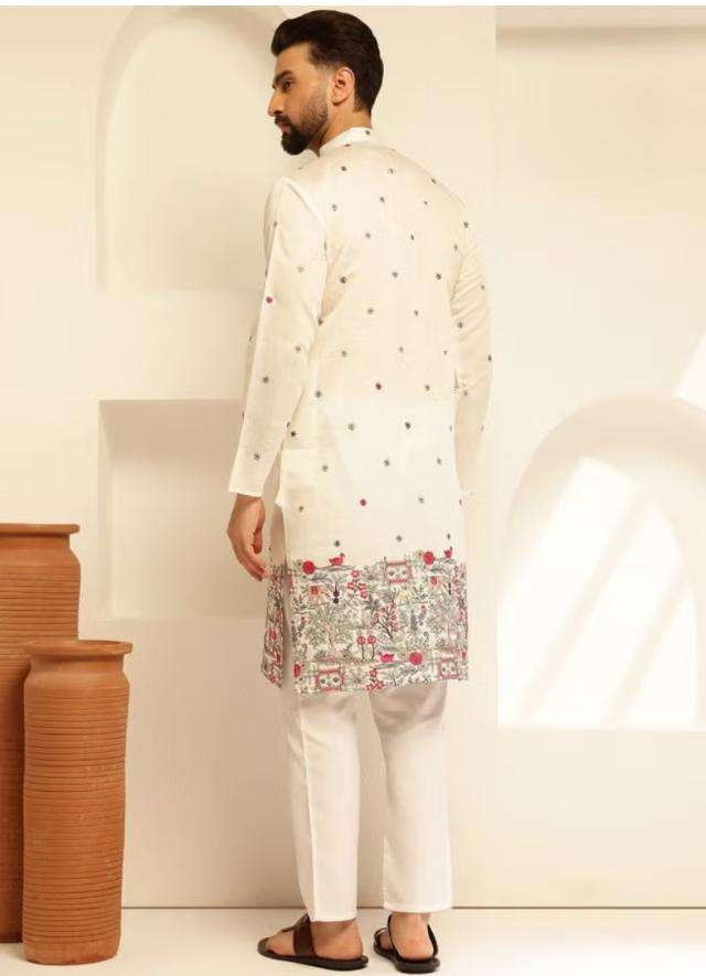 Floral Embroidered Cotton Silk Kurta and Pyjama for Men in Germany