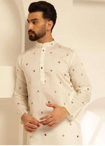 Floral Embroidered Cotton Silk Kurta and Pyjama for Men in Germany