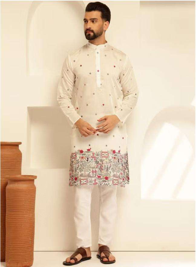 Floral Embroidered Cotton Silk Kurta and Pyjama for Men in Germany