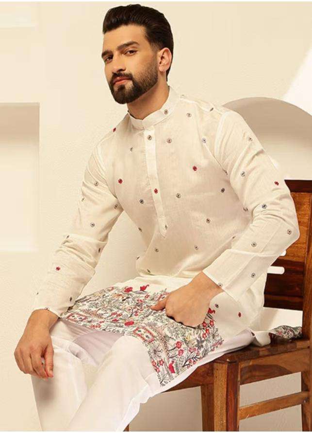 Floral Embroidered Cotton Silk Kurta and Pyjama for Men in Germany