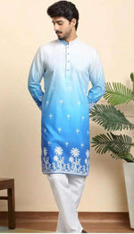 Ombre Dyed Thread Work Mandarin Collar Straight Kurta With Pyjamas in Germany