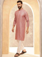 Kurta in Cotton and Viscose with Shiny Thread and Sequins, White Pyjamas in Berlin Namma Markt