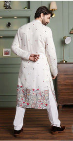 Floral Embroidered Cotton Silk Kurta and Pyjama for Men in Berlin
