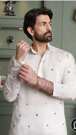 Floral Embroidered Cotton Silk Kurta and Pyjama for Men in Berlin