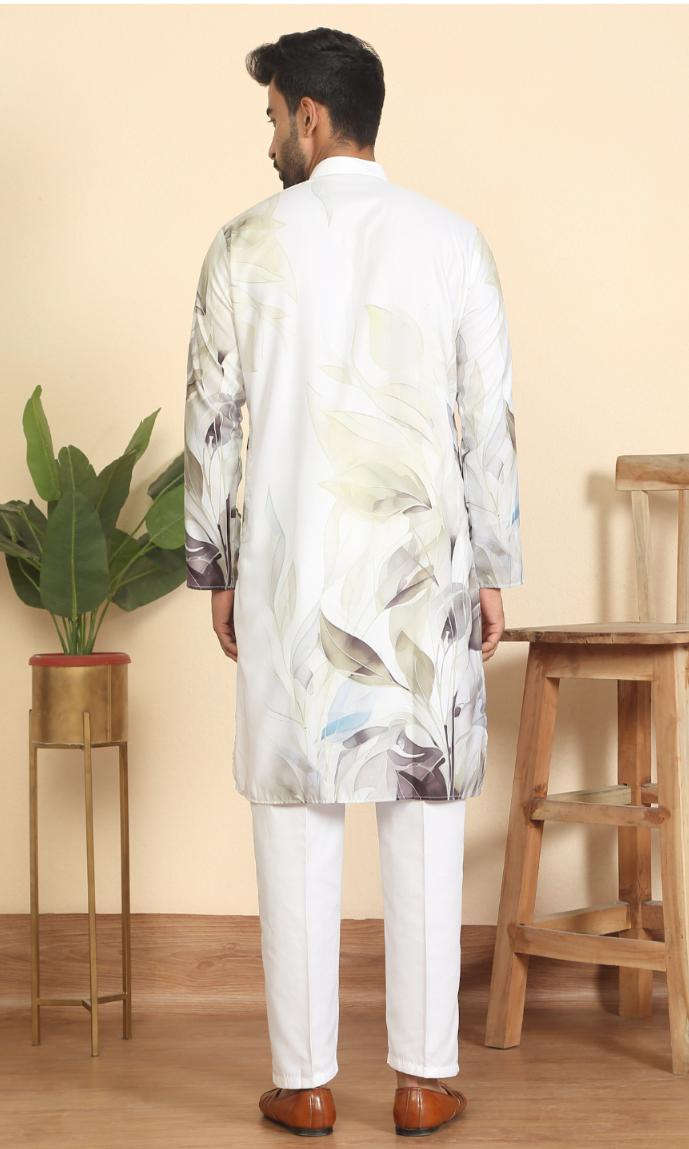 Leaf Printed Cotton Blend Straight Kurta and Pyjama in Germany