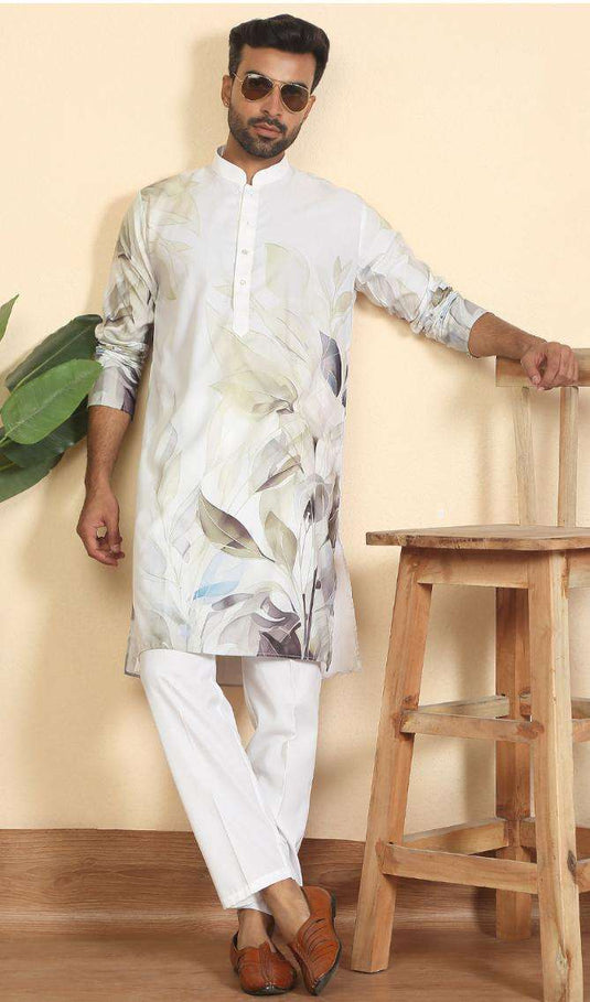 Leaf Printed Cotton Blend Straight Kurta and Pyjama in Germany