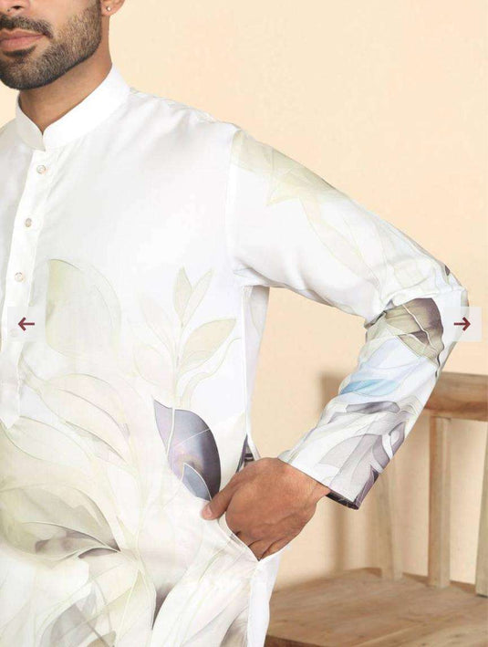Leaf Printed Cotton Blend Straight Kurta and Pyjama in Germany