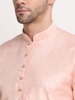 Men Peach Kurta & Churidar with Thread Work Nehru Jacket and Pyjama in Berlin