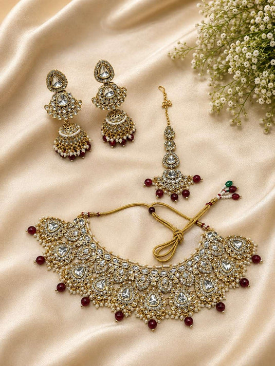 Traditional Gold-Plated Kundan and Polki Choker Bridal Necklace Set in Berlin