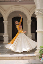 Yellow Bandhani Front-Slit Kurti and Off-White Lehenga Set in Germany Namma Markt