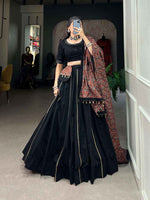 Elegant Black Cotton Navratri Lehenga Choli with Ajrakh Dupatta in Germany
