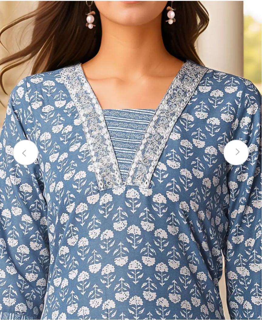 Floral Printed V-Neck Thread Work Pure Cotton Kurta With Trousers & Dupatta in Germany Namma Markt