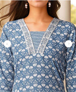 Floral Printed V-Neck Thread Work Pure Cotton Kurta With Trousers & Dupatta in Germany Namma Markt