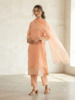 Peach Embroidered Organza Salwar Suit Set in Germany