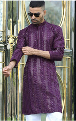 Silk Rayon Embroidered Sequinned Purple Kurta and Pyjama in Germany