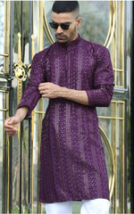 Silk Rayon Embroidered Sequinned Purple Kurta and Pyjama in Germany Namma Markt