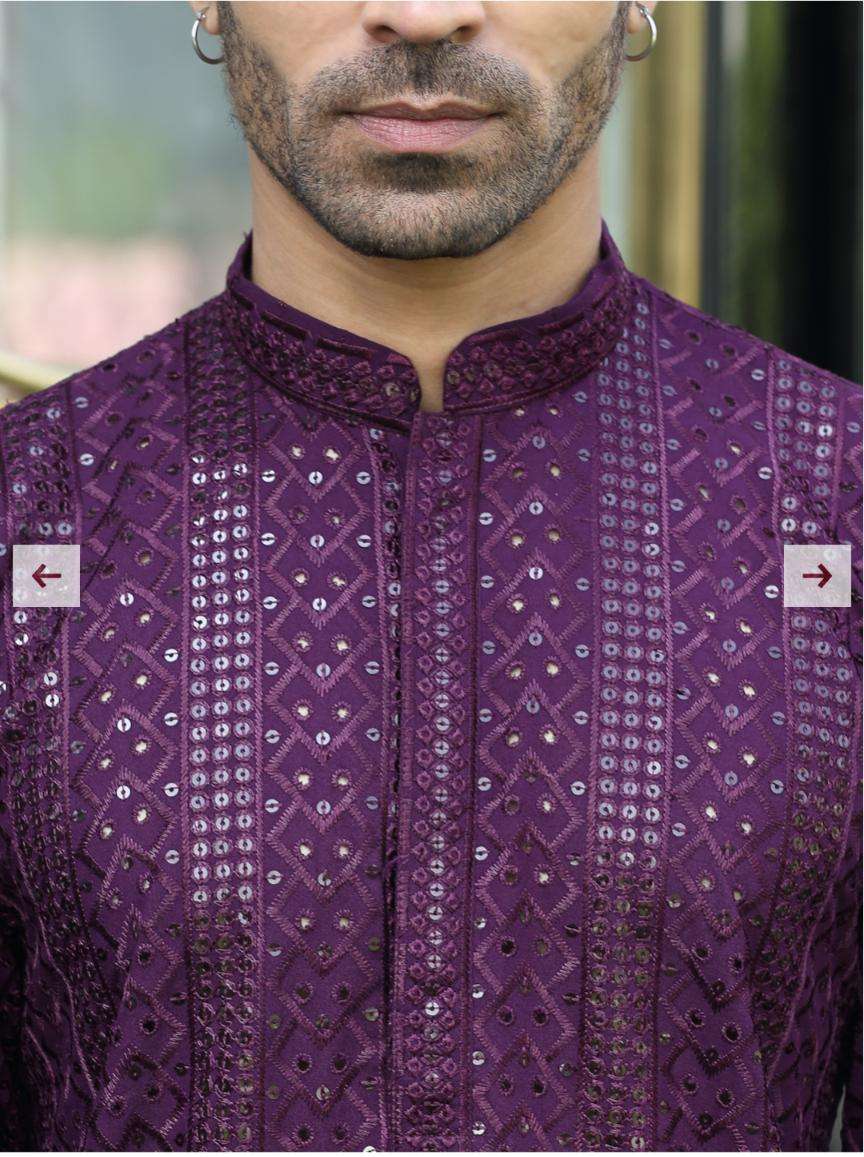 Silk Rayon Embroidered Sequinned Purple Kurta and Pyjama in Germany