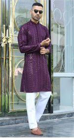 Silk Rayon Embroidered Sequinned Purple Kurta and Pyjama in Germany Namma Markt