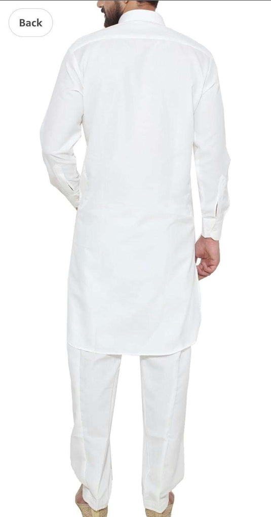 Men's White Cotton Blend Pathani Kurta Salwar in Germany