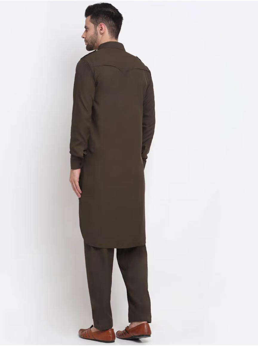 Men Cotton Brown Pathani Kurta with Trousers in Germany Namma Markt
