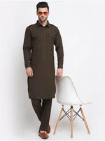Men Cotton Brown Pathani Kurta with Trousers in Germany