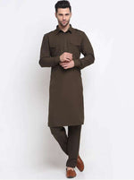Men Cotton Brown Pathani Kurta with Trousers in Germany Namma Markt