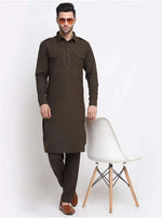 Men Cotton Brown Pathani Kurta with Trousers in Germany Namma Markt