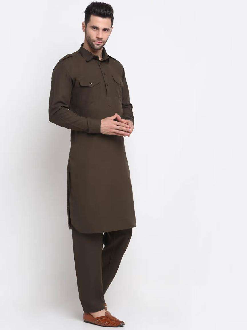 Men Cotton Brown Pathani Kurta with Trousers in Germany Namma Markt