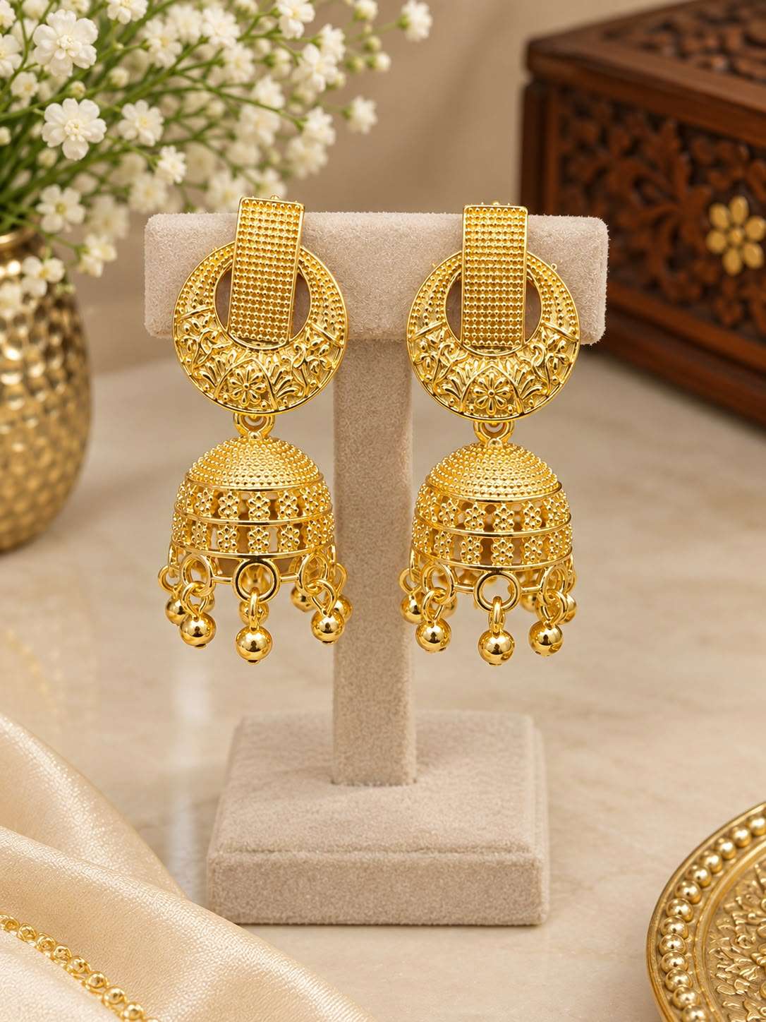 Traditional Gold-Plated Filigree Jhumka Earrings in Germany